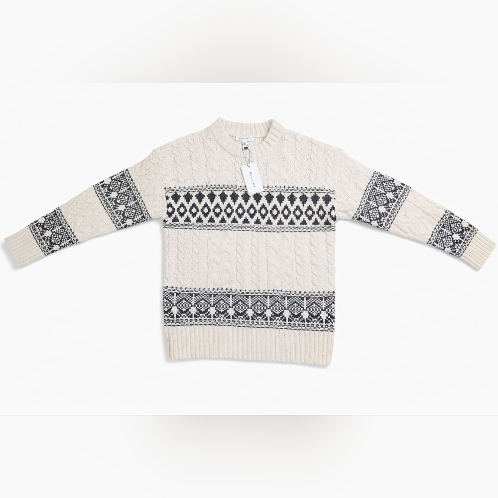 NWT Line & Dot Women’s Cable Knit Sweater XS Cream Fair Isle Winter